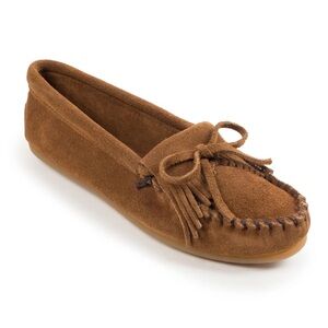 Minnetonka Kilty Hardsole Moccasins, Size 8.5, Brown